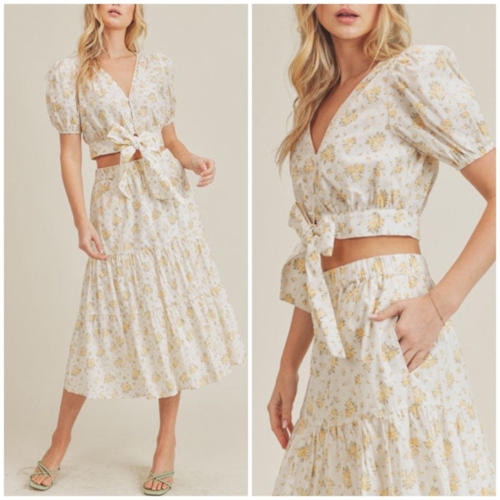 LUSH Ivory Floral 2-Piece Midi Skirt Set
